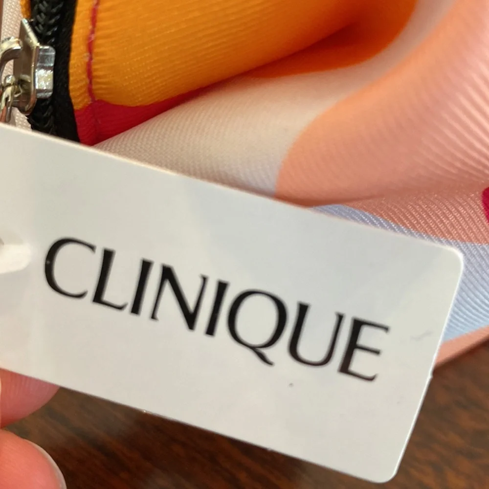 Clinique Pink Orange Cosmetic Travel Toiletry Bag Case Pouch Matching Mirror GWP